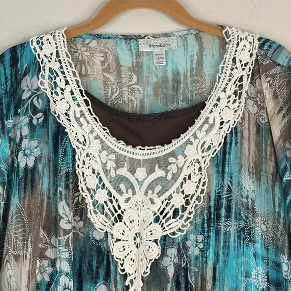 Vintage Boho Lace Trim Top Womens 18 20 Peplum Floral Feminine Flutter Sleeve - Picture 2 of 16